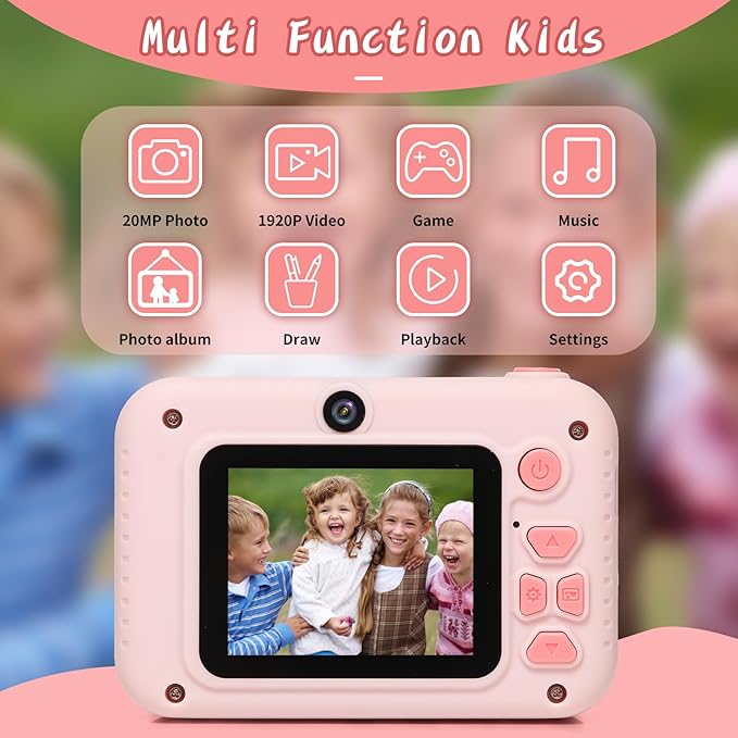 Kids Camera Toys, for Boys and Girls,JUVNAWEZ Digital Camera for Kids, Toddler Camera Christmas Birthday Toy Gifts for Kids Age 3 4 5 6 7 8 9 10 with 32GB SD Card, Video Recorder 1080P HD (Pink)