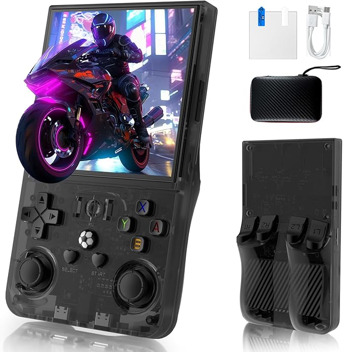 R36MAX Handheld Game Console, Built-in 4000mAh Battery, 4K HD 4" IPS Glass Screen, Supports 18000+ Classic Games, Linux-Based Retro Gaming Console (Black)