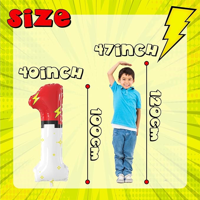 40 Inch Giant Red and White Cartoon Theme Number Foil Balloons - Large Number 1 Balloons Animation for Kids' Birthday Anniversary Party Decorations Supplies (Numbers 0-9 Available)