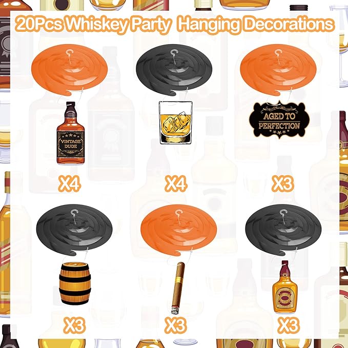 FHzytg Whiskey Birthday Party Decorations for Men, Aged to Perfection Party Supplies Whiskey Party Hanging Swirls for 30th 40th 50th Birthday Decorations