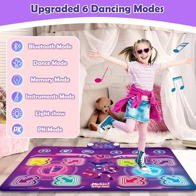 Amy & Benton Upgraded 2-Player Dance Mat for Toddlers 3-5,Dance Mat Toys for 4-8 Year Old Kids,Light Up Play Mat 8-Button with Bluetooth,Electronic Music Games Birthday for Girls Boys