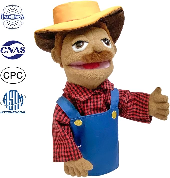 16" Puppets Entriloquist Puppet,Hand Puppets for Kids Plush Peasant Puppets for Adults with Removable Mouth Puppet for Kids Ages 4-8，Hand Puppet for Adults with Scalable Puppet Control Rod