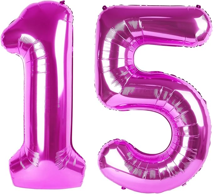 40 Inch Large 15 Balloon Numbers Rose Purple Big Foil Number Balloons Giant Helium Happy Birthday Party Decorations for Man and Women, Huge Mylar Anniversary Party Supplies