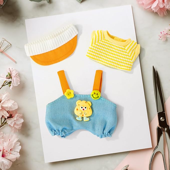 17cm Doll-Clothes-Set,Outfits for Clothing Accessories-Kawaii Chic Style Peaked Cap+Sweater+Overalls