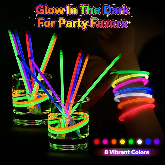 SpringFlower 500 Pcs Glow Sticks Bulk Party Supplies, Glow Sticks Bracelets for Party Favors Decorations, Glow in The Dark Party Supplies, Light Up Wedding, Birthday, Halloween , 8'', 8 Colors