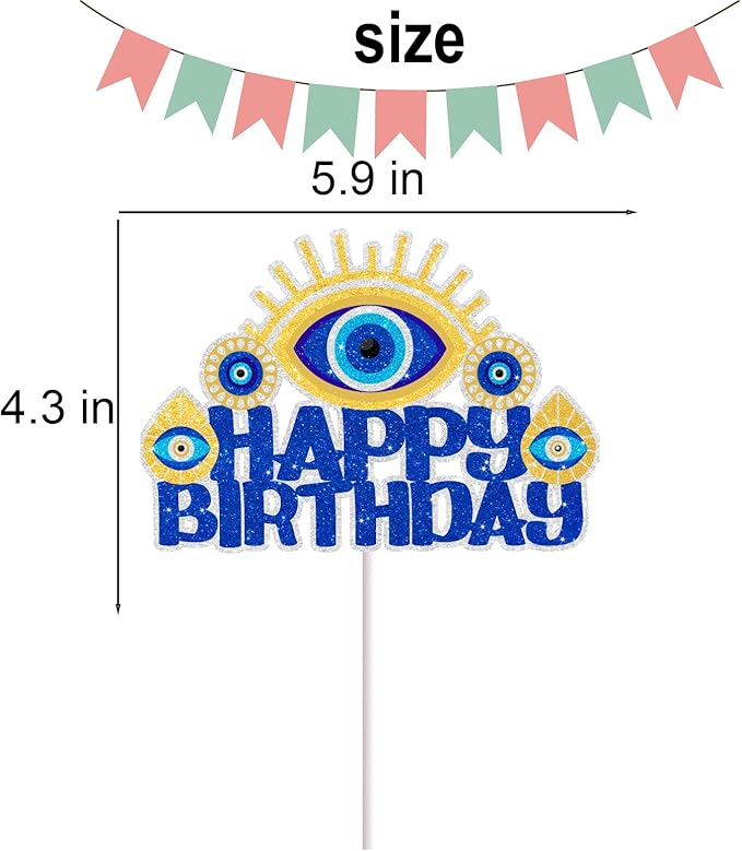 Evil Eye Cake Topper for Happy Birthday Evil Eye Party Supplies Egyptian Theme Party Decorations Blue Glitter Egyptian Evil Eye Cake Decorations