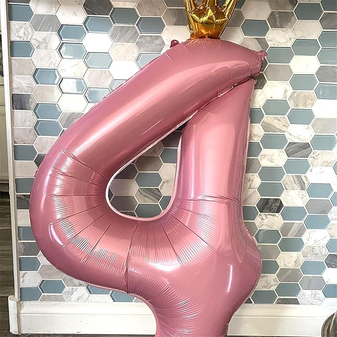 Crown Number Balloons 4 for Kids, Large Pastel Pink Number Balloon 0-9 Set, Foil Self Inflating 40 Inch Balloons for Girls 4th Birthday Party Decor Anniversary New Year Party Decoration Supplies