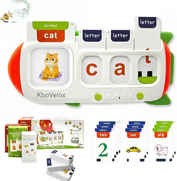 Talking Flash Cards for Kids 3-8, 112 CVC Words & 56 Math Flashcards, Interactive Learning Toys for Preschool, Speech Therapy, Autism, Sight Words Toddler Toy Gifts for Kids
