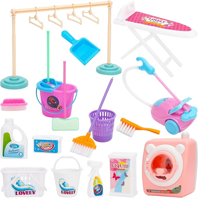 ONEST 23 Pieces Mini Housework Cleaning Supplies Miniature Mini House Accessories House Furniture Decoration Accessories