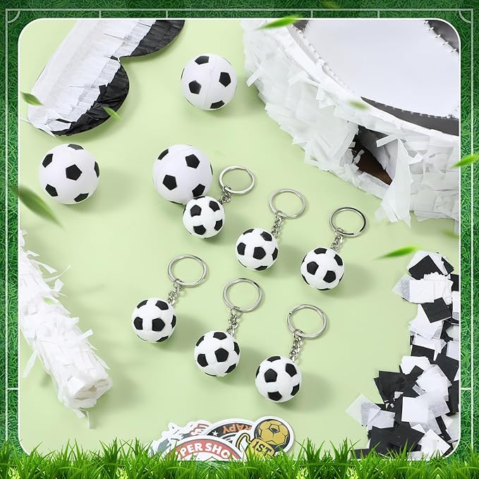 1 Ball Piñata Set with Blindfold, Baton and Paper Scrap, Stickers, Keychains, Bracelets, Mini Balls for Birthday Decoration Sport Themed Party Supplies(Soccer)