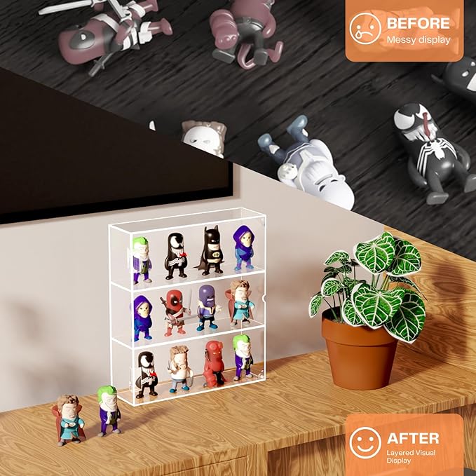 Acrylic Display Case - 3 Layer Clear Display Case for Funko Pop Action Figures - Wall Mounted or Desktop Dustproof Display Cabinet Shelf for Collectibles Mini Toys