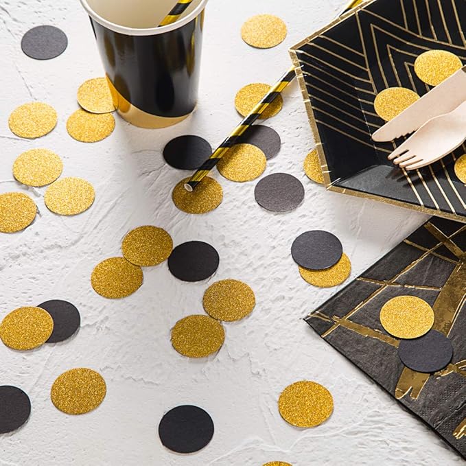 MOWO Glitter Confetti Circles Wedding Party Decor and Table Decor 1.2’’ in Diameter (glitter gold,black,200pc)