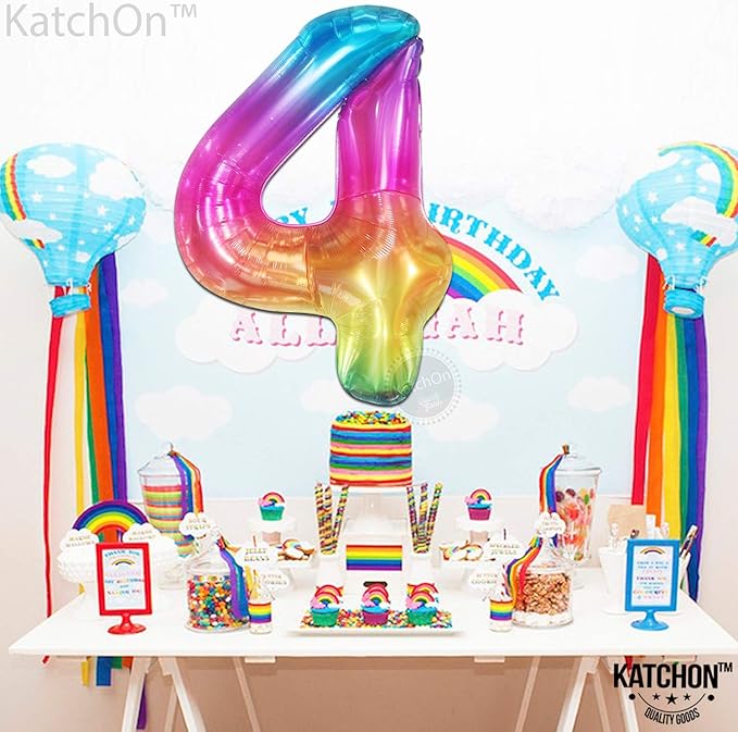 KatchOn, Giant Rainbow 4 Balloon Number - 40 Inch | Number 4 Balloons for Birthdays | 4 Year Old Balloon for 4th Tie Dye Birthday Decorations Girl | 4 Number Balloons for Anniversary Decorations