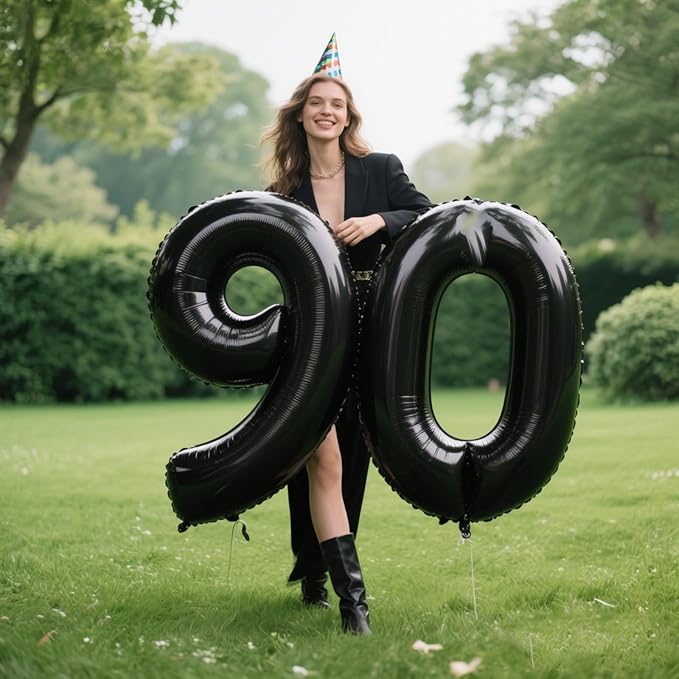 40 Inch Black Number 90 Digital Balloon,Jumbo Mylar Foil Helium Balloon for 90 Balloons for Birthday Party,Wedding Anniversary Party Decorations