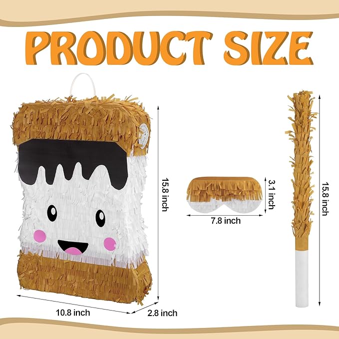 Soulchen Birthday Party Piñata Decorations Includes Eye Mask Stick Blindfold Confetti Birthday Party Camping Theme Favor Supplies(S'more)