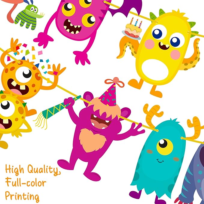 Little Monster Banner & Garland - Monster Theme Party Supplies for Birthday & Baby Shower