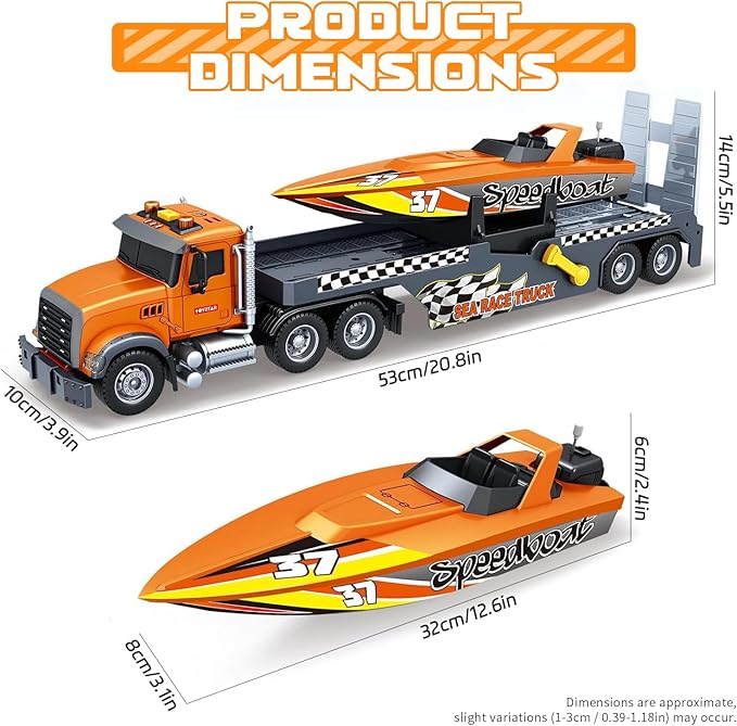 Kids Toys for 3 4 5 6 Years,21" Semi Transport Truck Toy with Speedboat Vehicle Cars, Friction Powered Extra Large Truck Vehicle with Lights & Sounds for Boys Girls Toddlers Christmas Birthday Gifts