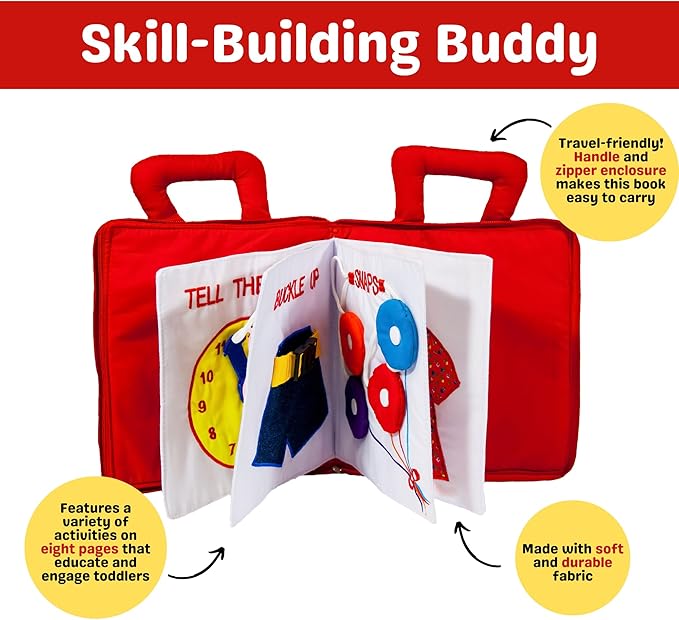 My Quiet Book by Pockets of Learning Montessori Basic Life Skills Activity Toy | Interactive Early Education Preschool Activity Busy Book for Toddlers & Children Soft Fabric Original Quiet Travel Book