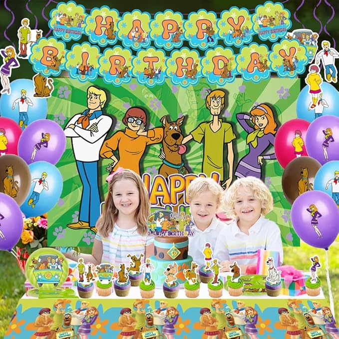 Dog Birthday Party Decorations Supplies, Including Birthday Banner, Tablecloth, Backdrop, Hanging Swirls, Balloons, Cake Toppers, Plates, Forks, Spoons for Dog Party Supplies