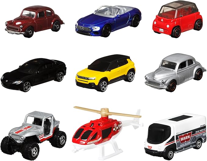 Matchbox 9-Pack Die-Cast 1:64 Scale Toy Cars, Construction or Garbage Trucks, Rescue Vehicles or Planes (Styles May Vary)
