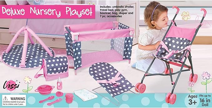 Lissi 5 Piece Doll Deluxe Nursery Play Set with Accessories