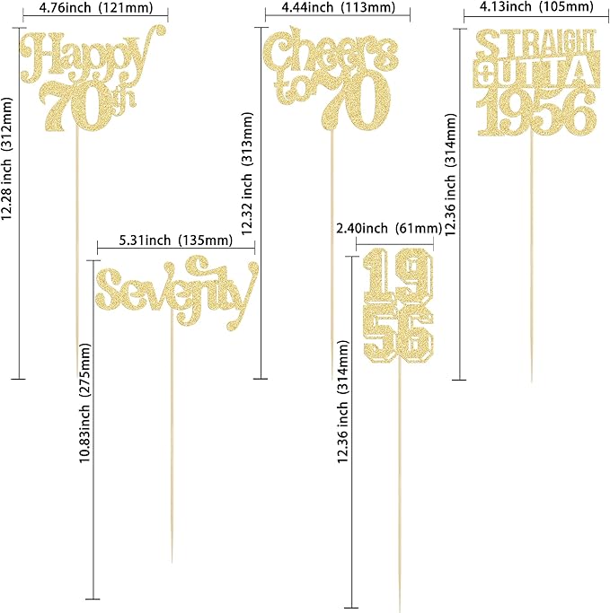 Gyufise 15Pcs Happy 70th Birthday Centerpiece Sticks Seventy Straight Outta 1956 Table Flower Centerpieces Sticks Decorations for Cheers to 70th Birthday Party Supplies Gold