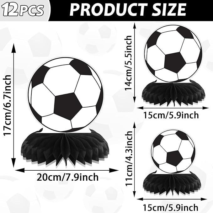 12 Pcs Soccer Party Decorations Soccer Honeycomb Centerpieces Sports Themed Table Decorations Sports Tabletop Honeycomb Ornaments for Boys Birthday Baby Shower Party Supplies Decor