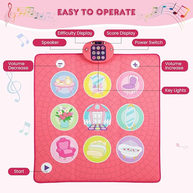 Costzon Dance Mat, Electronic Dance Pad Step Play Mat with 3 Game Modes, 5 Challenge Levels, 9 Keyboard Sounds, 9 Songs & Adjustable Volume, Musical Toy Birthday Xmas Gift for Girls Boys 3+ Years