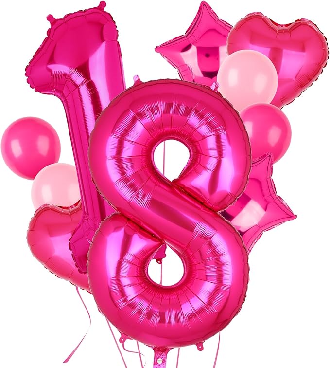 40 Inch Number Balloons Hot Pink 18 Large Number Balloon Anniversary Event Celebration Bachelorette Cowgirl Let's Go Girls Pink Themed 18th Birthday Party Decor Supplies 10 Pcs
