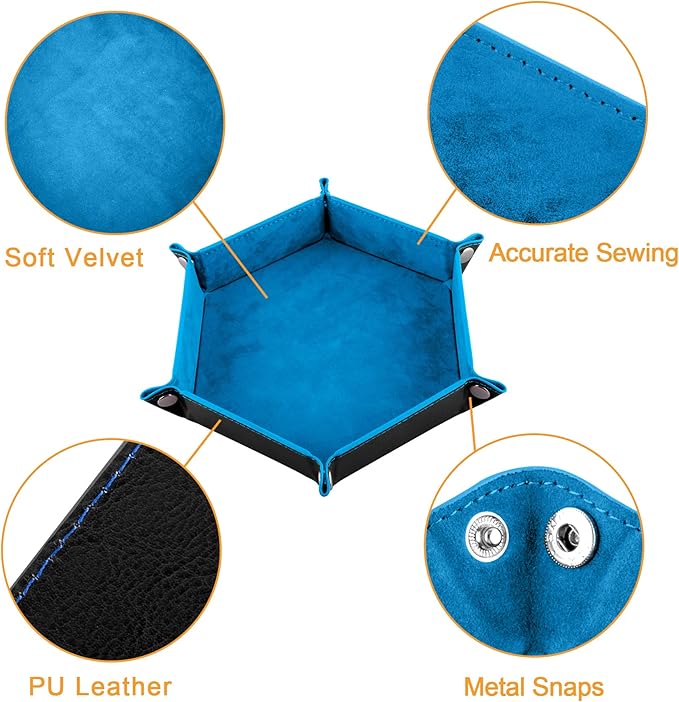 SIQUK 6 Pieces Dice Tray Hexagon Dice Rolling Holder Folding PU Leather Dice Trays for Dice Games Like RPG, DND and Other Table Games(Camel, Black, Red, Yellow, Blue, Green)