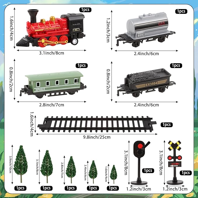 Hooqict 12Pcs Train Cake Topper Birthday Party Decorations Train Cake Decorations Set with Mini Railroad Track, Traffic Light, Railroad Crossing Sign Cake Toppers for Kids Boys Birthday Party Supplies
