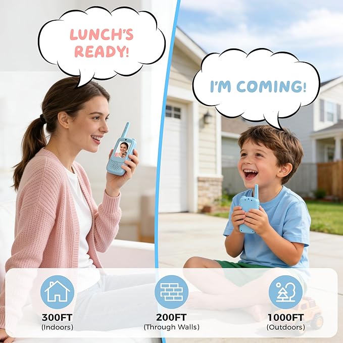 Video Walkie Talkies for Kids, 2 Pack Rechargeable Walkie Talkies with Screen, Long Range 2 Way Radio with 4 Voice Effects, Christmas Birthday Gifts for Age 3-12 Boys Girls Indoor/Outdoor/Camping