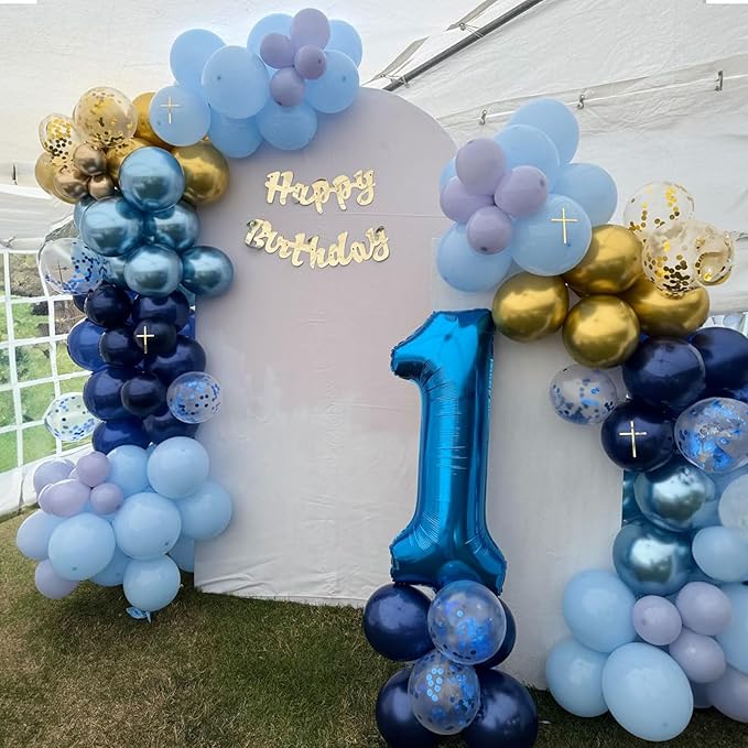 Navy Blue Gold Balloon, 60 Packs 12 Inch Metallic Blue and Macaron Blue Balloons with Metallic Gold Confetti Balloons for Birthday Party Decorations, Wedding, Bridal Shower, Baby Shower, Graduate
