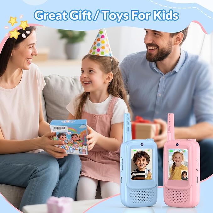 Kid Walkie Talkies for Kids 2 Pack, Long Range Rechargeable Walkie Talkies for Kids with LCD Screen & Earpieces, for Outdoor Adventures, Camping, Hiking, Birthday