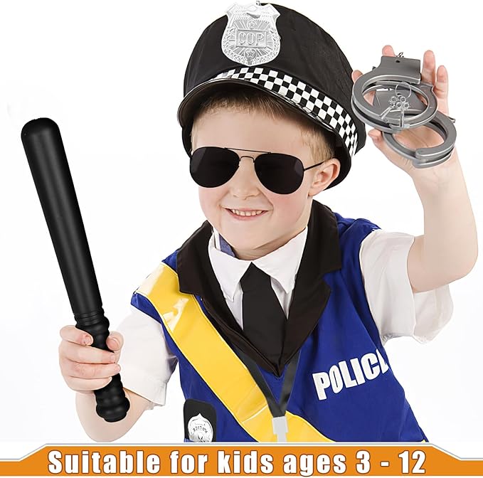 3 otters 9PCS Police Pretend Play Toy Set, Police Accessories for Kids Include Badge, Handcuffs, Walkie, and More for Dress Up Party, Role-playing, Christmas Gift for Kids