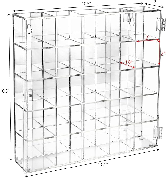 Ikee Design Mountable 25 Compartments Premium Acrylic Display Case Cabinet Stand with Mirrored Back, Clear Rock Display Shelves for Collectibles, Stones and Figures, 10.7 W x 2 D x 10.5 H in