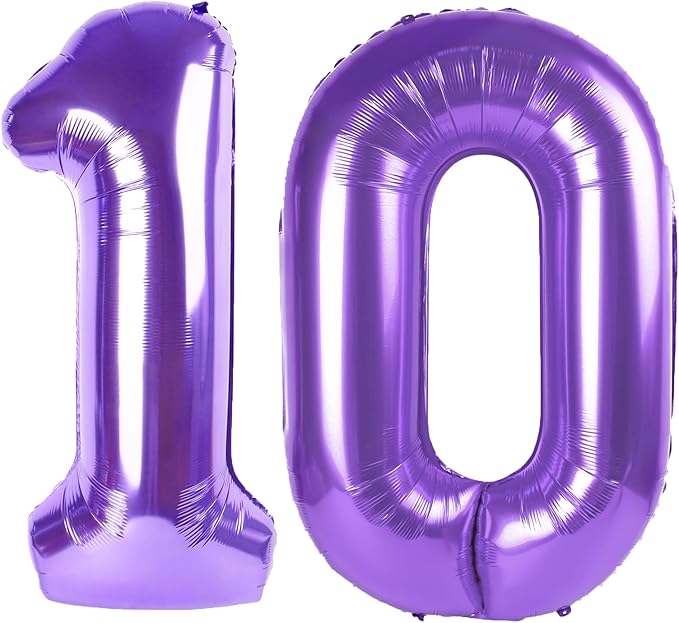 40 Inch Purple Number 10 Digital Balloon,Jumbo Mylar Foil Helium Balloon for 10 Balloons for Birthday Party,Wedding Anniversary Party Decorations