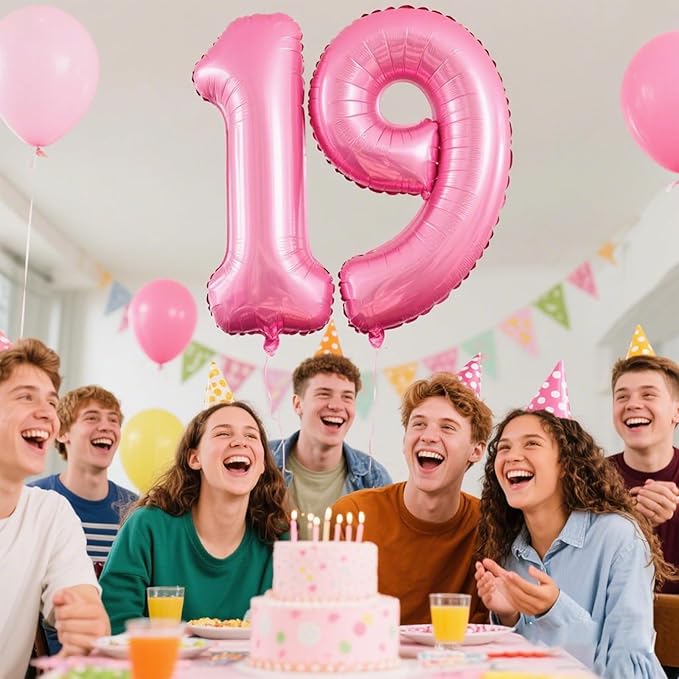 40 Inch Pink Number 19 Digital Balloon,Jumbo Mylar Foil Helium Balloon for 19 Balloons for Birthday Party,Wedding Anniversary Party Decorations