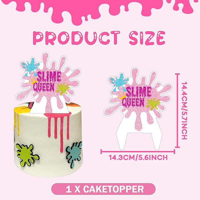 Slime Cupcake Toppers,Slime Queen Birthday Cake Topper, It's Slime Time Party Decorations Pink Slime Cake Topper Decorations for Slime Themed Birthday Party Supplies