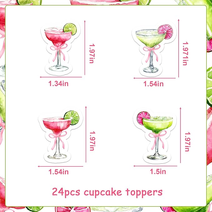 36Pcs Margarita Birthday Cupcake Toppers Green Cocktail Margarita Bridal Shower Decorations Margaritas and Matrimony Bridal Shower Cake Decor for Girl Mexican Fiesta Wedding Party Supplies