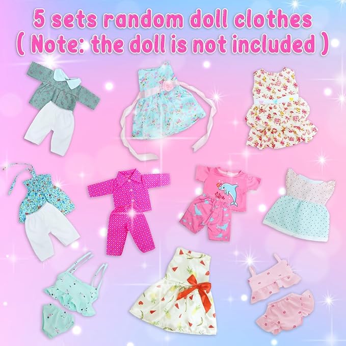 5 Set American 18 inch Doll Clothes and Accessories for Girl Dolls Including Fashion Dress Casual Daily Outfits Swimsuits Summer Clothing (NO Doll)