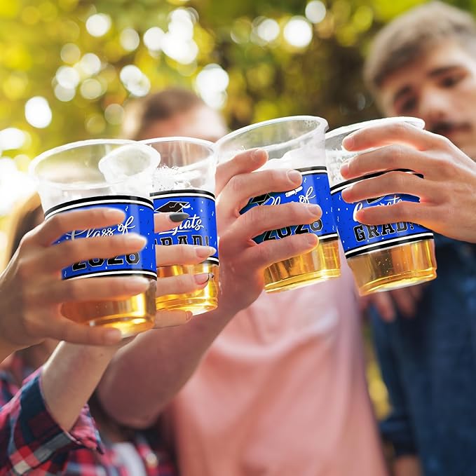 Gatherfun Graduation Decorations 2026-100 Pcs 16oz Blue Graduation Plastic Cups for Grad Party | Sturdy & Durable Drinkware for Grad Festivities | Essential Grad Party Supplies & Decorations