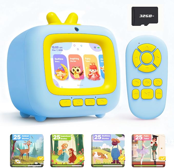 Kids Story Machine Toys for 3-8 Year Old Boys Girls, Toddler TV Toys with Video Player, Music Player, 100+ Stories, Alarm Clock, Game, Chritmas Birthday Festival Gift for Kids (Blue)