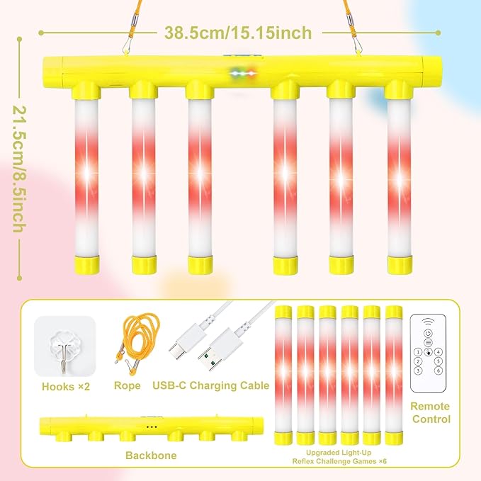 OCES Reflex Stick Game, Reflex Light-Up Sticks Reaction Training Hand Speed Challenge Game, Upgrade Hand Eye Coordination Training Toy Remote Control 3 Adjustable Speed (Light-Up Yellow)