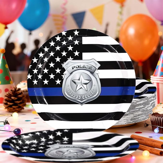 50 Pcs Police Academy Graduate Paper Plates 9" Blue Line Police Retirement Dessert Plates Disposable Congrats Officer Party Supplies for Law Enforcement Cop Graduation Promotion Party Decorations