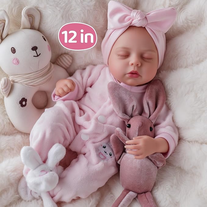 BABESIDE 12 Inch Lifelike Reborn Baby Dolls Vinyl Full Body, Soft Realistic Baby Doll Sweet Sleeping Preemie Real Life Baby Dolls Easy to Hold with Accessories Gift Set for Kids Age 3+