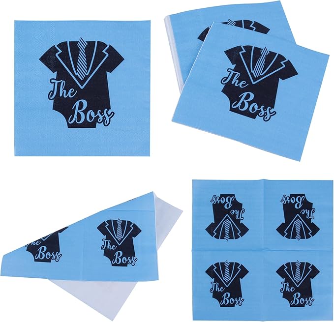 Serve 24 Guests Boss Birthday Party Supplies - 7in Paper Plate Trays and 4.9in Tissue Napkins, for Boy Black Blue Baby Shower Boss First 1st One Year Old Birthday Decorations