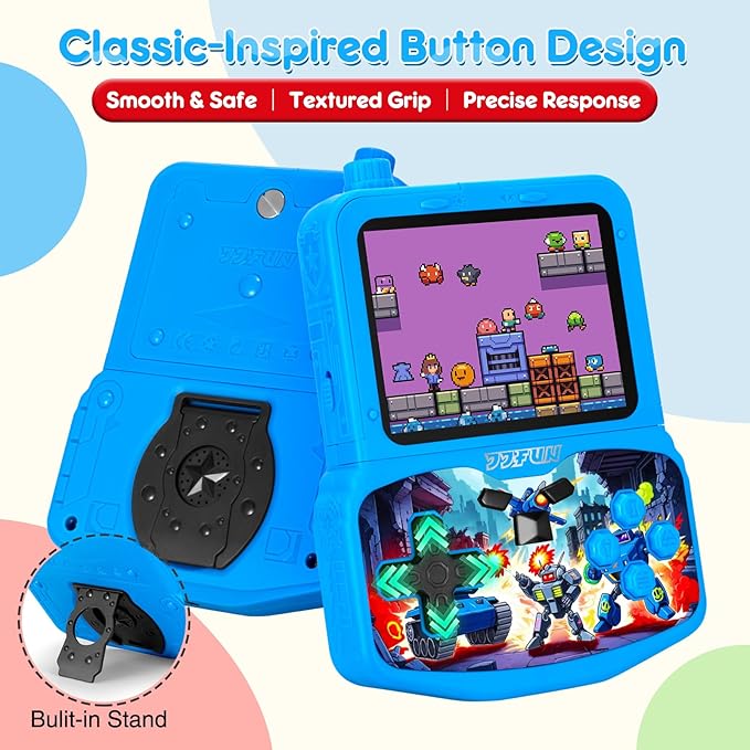 Handheld Game Console for Kids, Preloaded 220 Retro Games, 3.5'' HD IPS Screen Brightness Adjustable, Rechargeable, One-Touch Mute, Best Birthday Gift Toys for Boys Girls 4 5 6 7 8-Blue-Robot-Themed