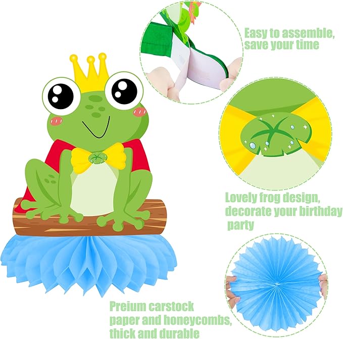 9pcs Frog Honeycomb Centerpieces Frog Birthday Party Decoration Cute Frog Table Decoration for Frog Theme Party Baby Shower Supplies