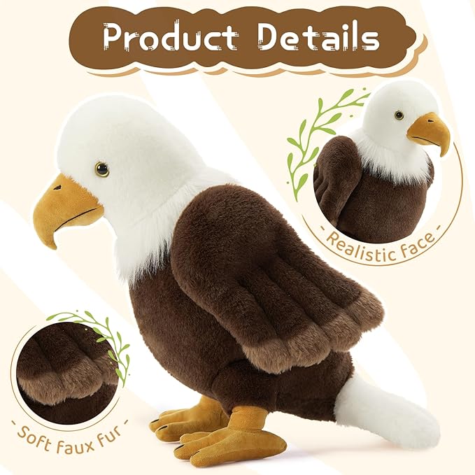 4Pcs Bald Eagle Stuffed Animal, 18 Inch Mommy Eagle Plush with 3 Baby Chicks, Stuffed Bald Eagle Plushie Toy Gifts for Kids